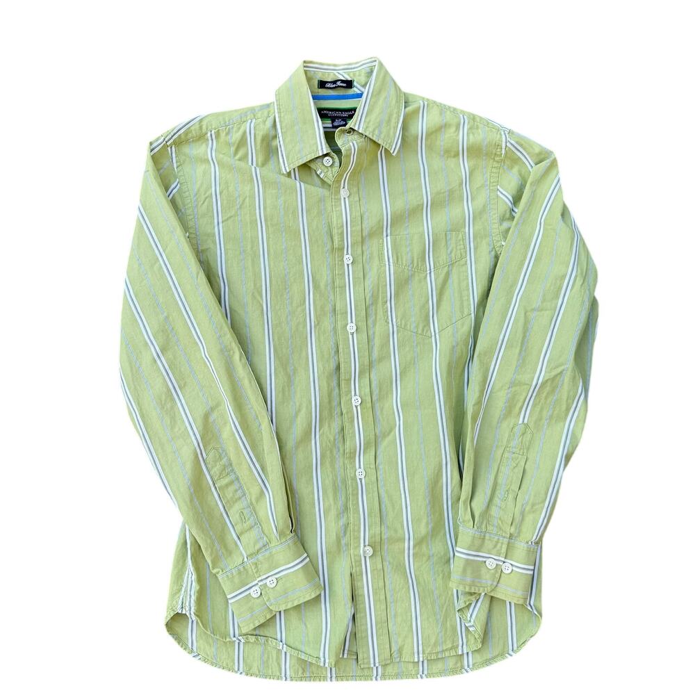 American Eagle Green‎ Blue Stripe Button Down Shirt S Blue Issue Y2K Preppy
